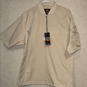 SB Beige Short Sleeve Zip-Up Shirt